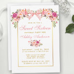 Invitation Fête Douze Ans Thème Roses Aquarelle Ruban Rose<br><div class="desc">Invitation élégante de fête d'anniversaire Douze Ans à fleurs roses et blanches aquarelle comprenant des roses roses et de la verdure. Ruban Nœud Coquette Rose Pâle. Cadre Doré. Écriture Calligraphique Moderne. Cadre Doré.</div>