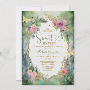 Invitation Fête Douze Ans Verte de la Sage de la Forêt Fleur