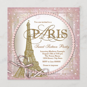 Invitation Fête Douzième Paris Fête Rose et Or Perle
