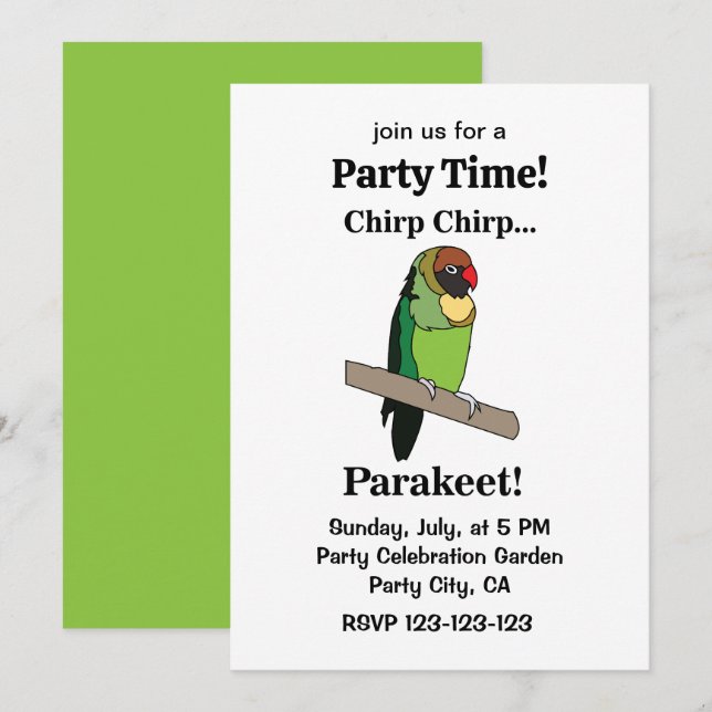 Invitation Fête drôle avec perroquet (Devant / Derrière)