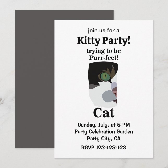 Invitation Fête drôle de Kitty Parfaite pour chat (Devant / Derrière)