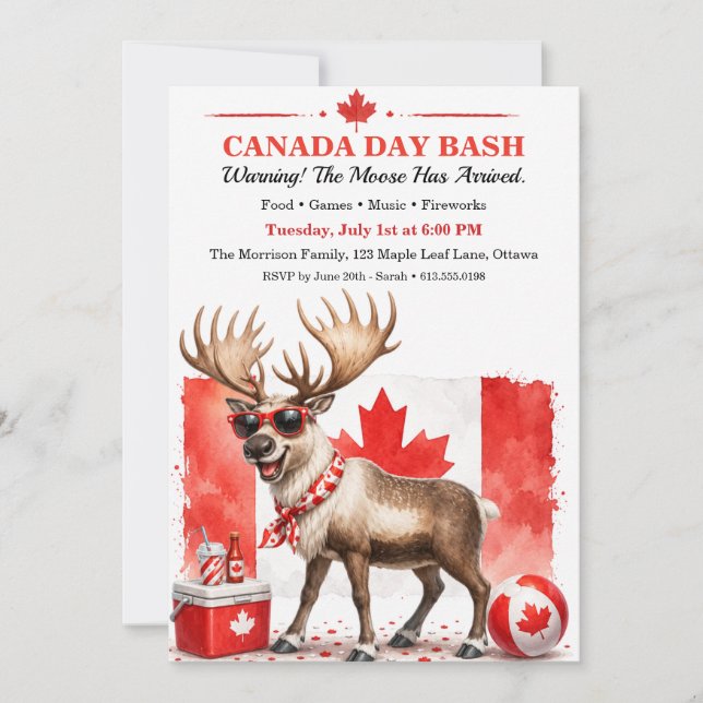 Invitation Fête drôle de l'élan canadien BBQ du jour de la fê (Devant)