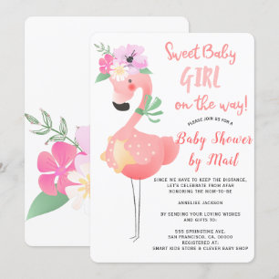 Invitation Fête drôle et mignonne de bébé flamant rose rose p