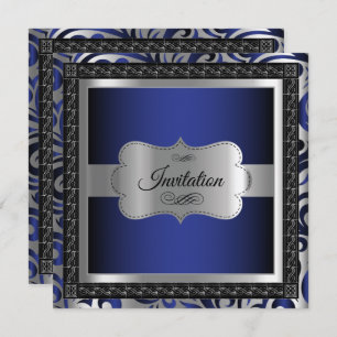 Invitation Fête du 00e anniversaire   Bleu foncé Métallique &