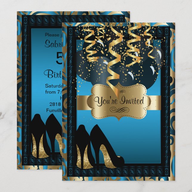 Invitation Fête du 00e anniversaire | Leopard de talons hauts (Devant / Derrière)