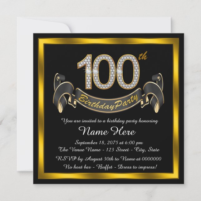Invitation Fête du 100e anniversaire Black Gold (Devant)