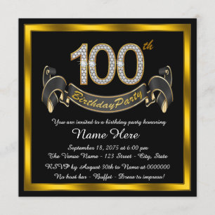 Invitation Fête du 100e anniversaire Black Gold