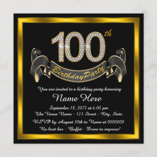 Invitation Fête du 100e anniversaire Black Gold