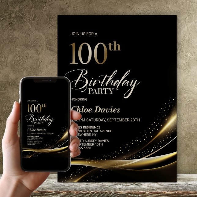 Invitation Fête du 100e anniversaire de Black and Gold (Créateur téléchargé)