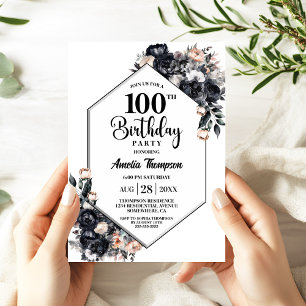 Invitation Fête du 100e anniversaire de la florale noire mode
