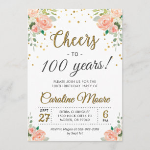 Invitation Fête du 100e anniversaire des dames à 100 ans