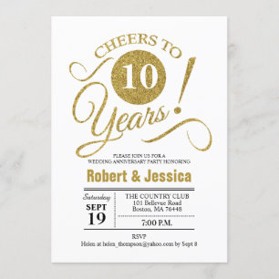 Invitation Fête du 10e Anniversaire de Mariage - Or Blanc