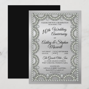 Invitation Fête du 10e anniversaire du Mariage Argent et Diam