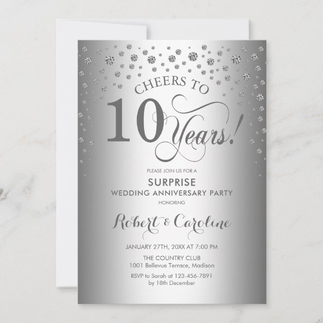 Invitation Fête du 10e anniversaire Silver Diamond Surprise (Devant)
