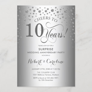 Invitation Fête du 10e Anniversaire Surprise Silver Diamond
