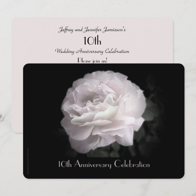 Invitation Fête du 10ème Anniversaire Rose Pâle Chic Floral (Devant / Derrière)