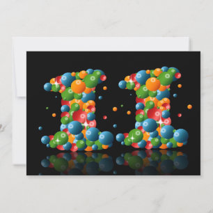 Invitation Fête du 11e anniversaire, avec bulles et balles