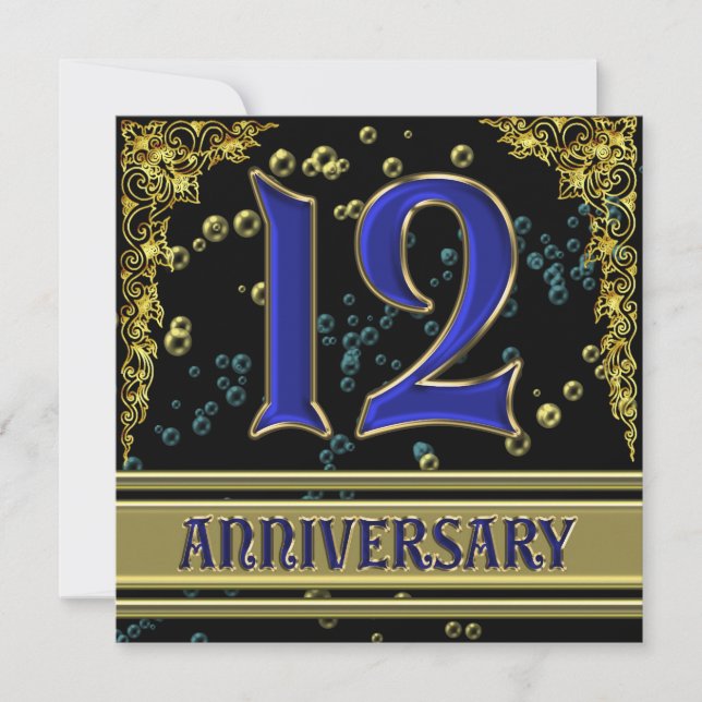 Invitation fête du 12e anniversaire Black and Gold (Devant)