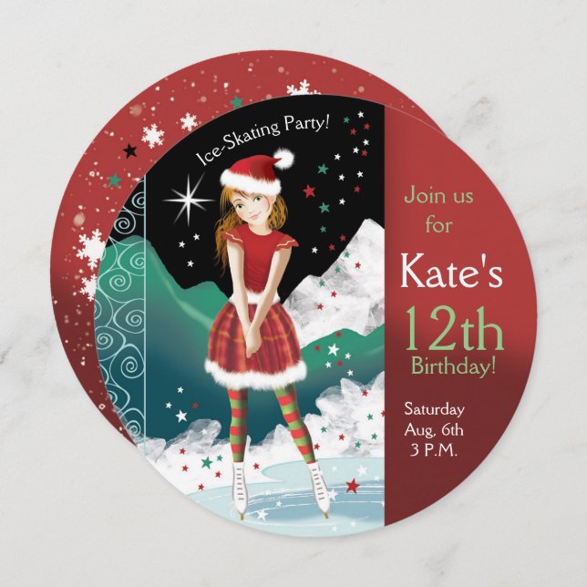 Invitation Fête du 12e anniversaire de la fille du patin à gl (Devant / Derrière)