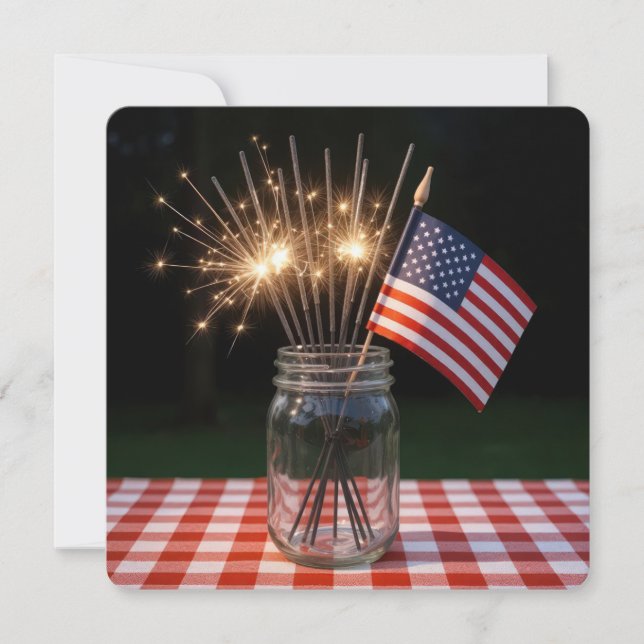 Invitation Fête du 14 juillet avec cierges magiques et drapea (Devant)