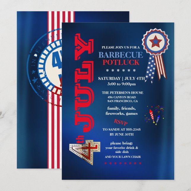 Invitation Fête du 14 juillet barbecue potluck  (Devant / Derrière)