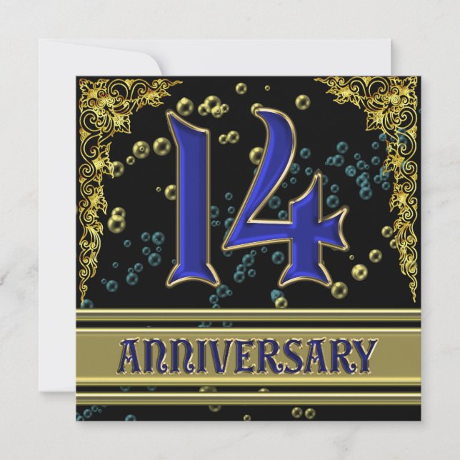 Invitation Fête du 14e anniversaire noir et or (Devant)