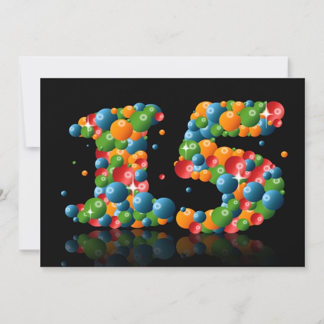 Invitation Fête du 15e anniversaire, avec bulles et balles (Devant)