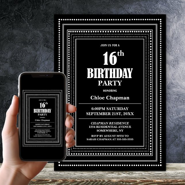 Invitation Fête du 16e anniversaire de la frontière noire et  (Créateur téléchargé)