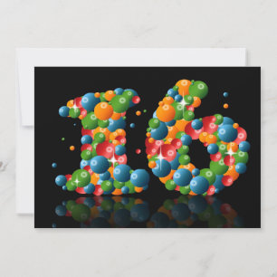 Invitation Fête du 16ème anniversaire, avec bulles et balles