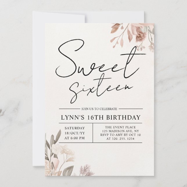 Invitation Fête du 16ème anniversaire de Florence (Devant)