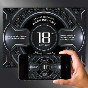 Invitation Fête du 18e anniversaire de l'argent noir moderne