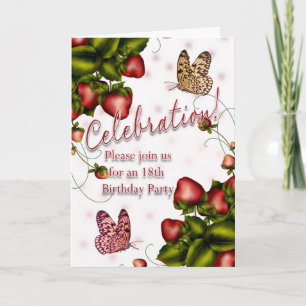 Invitation Fête du 18e anniversaire - Papillon et fraise Inv