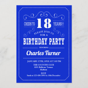 Invitation Fête du 18e anniversaire - Royal Blue White