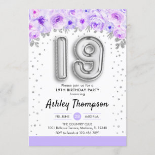 Invitation Fête du 19e anniversaire - Lavande de ballons d'ar
