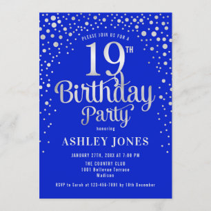 Invitation Fête du 19e anniversaire - Royal Blue & Silver