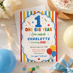 Invitation Fête du 1er anniversaire Bold Rainbow One Big Year