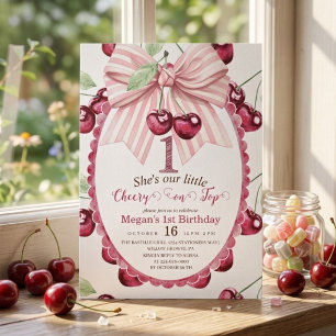 Invitation Fête du 1er anniversaire Cherry Coquette Bow Anniv