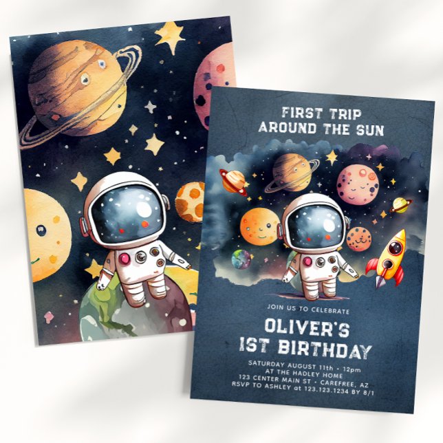 Invitation Fête du 1er anniversaire dans l'espace Premier tou (Créateur téléchargé)