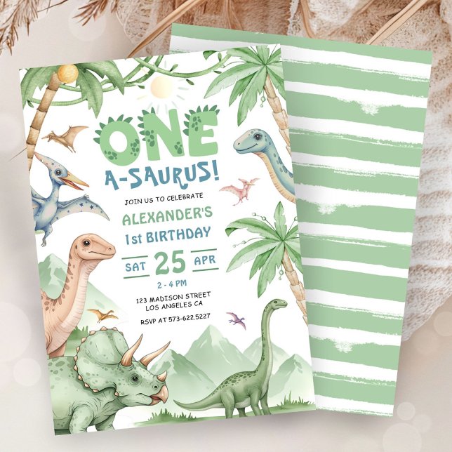 Invitation Fête du 1er anniversaire de Dinosaur One-A-Saurus (Créateur téléchargé)