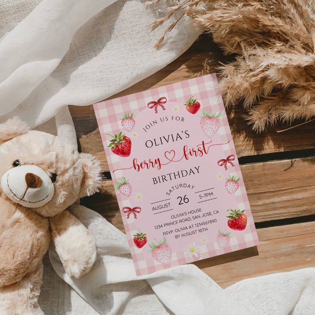 Invitation Fête du 1er anniversaire de la douce fraise (Créateur téléchargé)