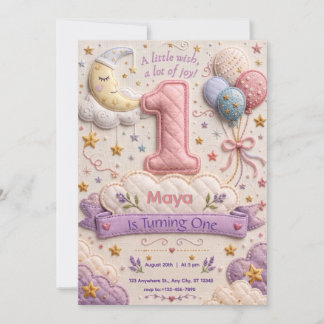 Invitation Fête du 1er anniversaire de la fille aux étoiles e