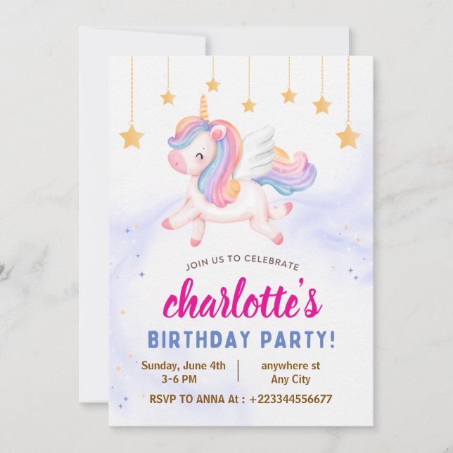 Invitation fête du 1er anniversaire de la licorne (Devant)