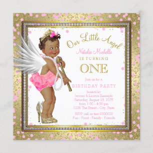 Invitation Fête du 1er anniversaire de Little Angel Ethnic Gi