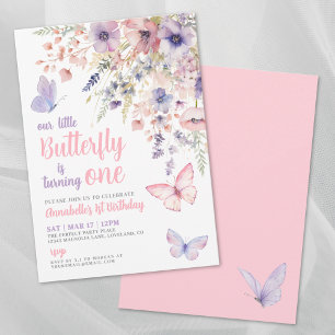 Invitation Fête du 1er anniversaire de Little Butterfly Pink