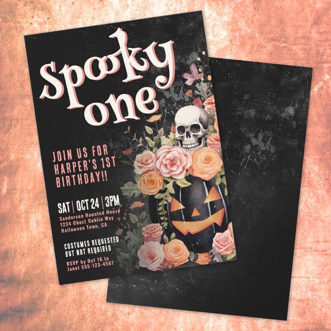 Invitation Fête du 1er anniversaire de Pink Spooky One (Pink Spooky One 1st Birthday Party Invitation)