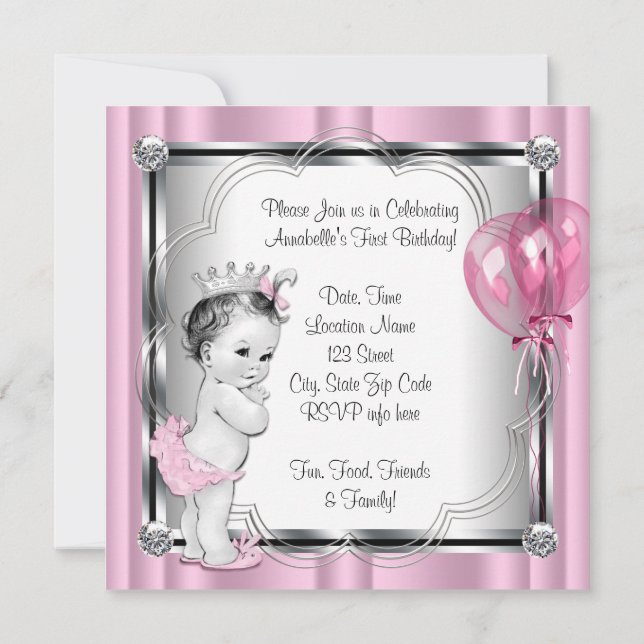 Invitation Fête du 1er anniversaire de princesse (Dos)