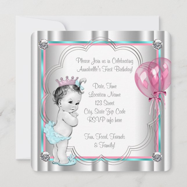 Invitation Fête du 1er anniversaire de princesse (Dos)