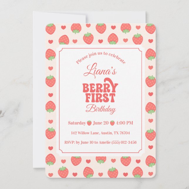 Invitation Fête du 1er anniversaire de Strawberry Berry First (Devant)