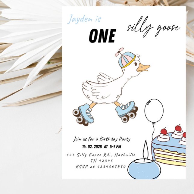 Invitation Fête du 1er anniversaire d'un garçon à l'oie idiot (Créateur téléchargé)