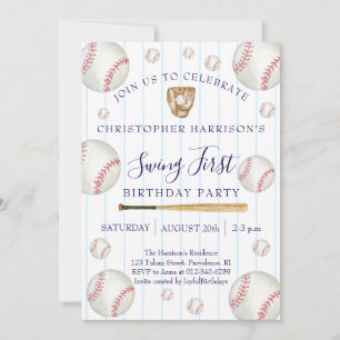 Invitation Fête du 1er anniversaire d'un garçon de baseball